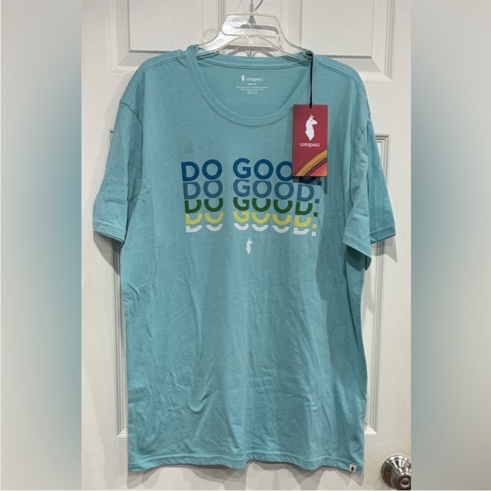 Cotopaxi Men's XXL Do Good Repeat T-Shirt Light Teal NWT Tee Short Sleeve Cotton